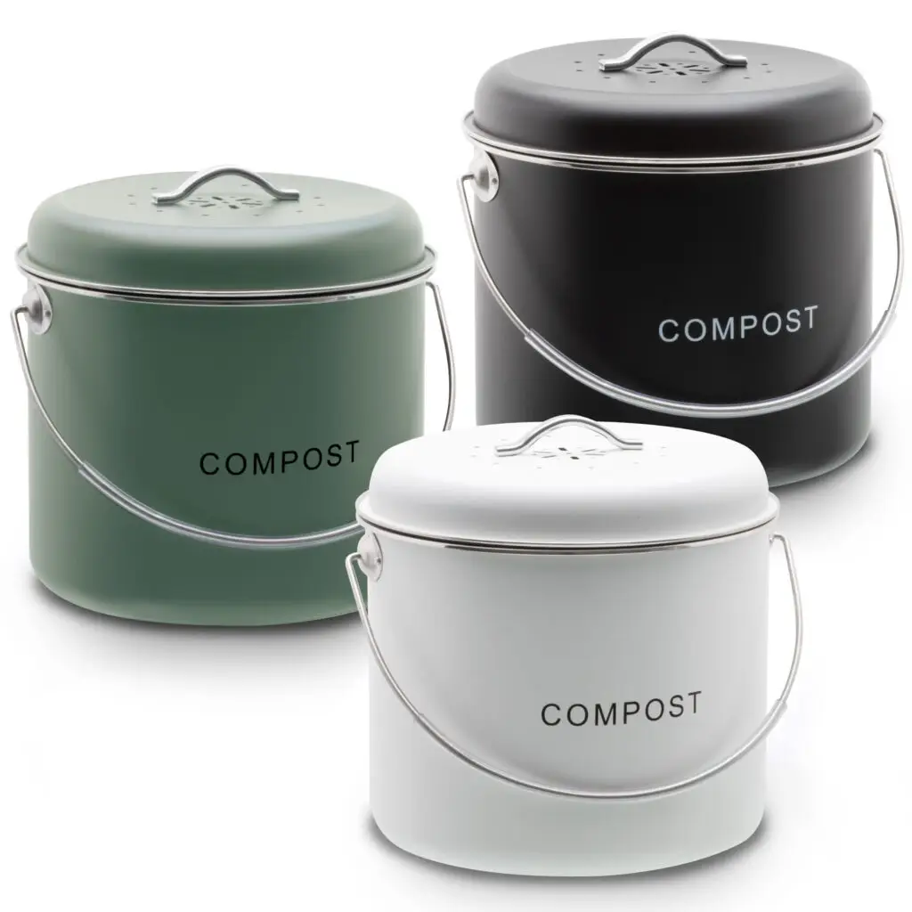 Compost bin with Built - in odour filter designed for kitchen countertop use.